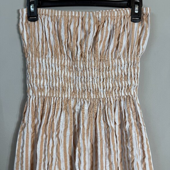 Topshop Textured Bandeau Beach Maxi Dress in Brown Stripe Women's 0-2 Seersucker - Picture 12 of 16